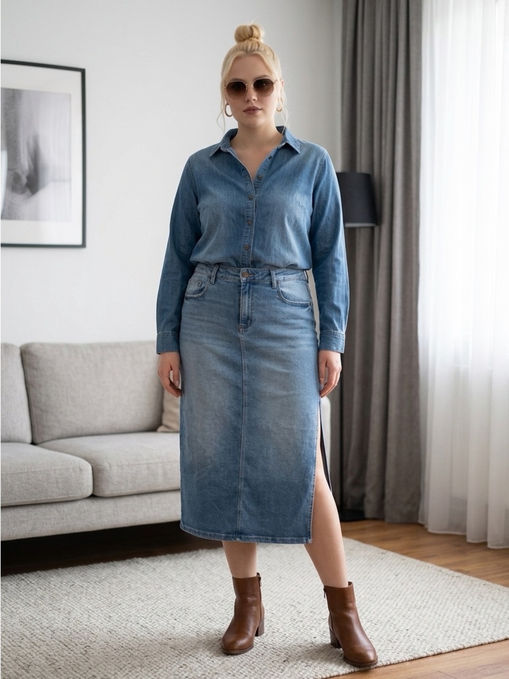 Arula Denim Midi Skirt XL – Classic Blue Wash NWT - Picture 1 of 4